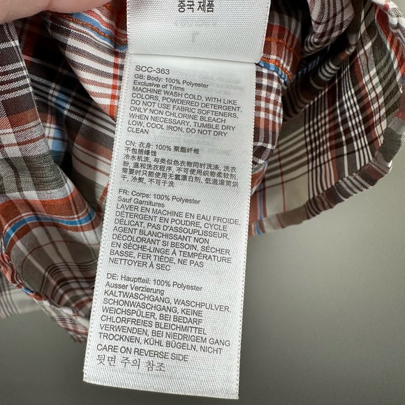 Marmot Large Tan Orange Gray Plaid Short Sleeve Button Up Shirt - Picture 5 of 5